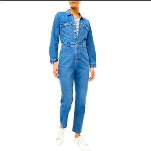 J Crew Factory Denim Collared Utility Jumpsuit Coveralls | Sz 8 | NEW